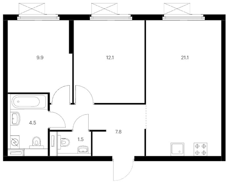 2-комнатная квартира 56.9 м², 8/11 эт., ЖК «Витебский парк»